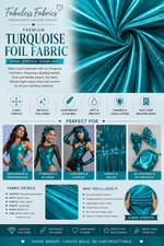 Load image into Gallery viewer, Turquoise Metallic Foil 4Way Stretch Spandex fabric BY THE YARD 60" Wide
