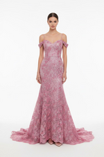 Load image into Gallery viewer, Floral Sequin Stretch Fabric Pink Embroidered Mesh for Gowns Prom

