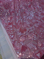 Load image into Gallery viewer, Floral Sequin Stretch Fabric Pink Embroidered Mesh for Gowns Prom
