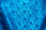 Load image into Gallery viewer, Turquoise brocade floral satin Jacquard fabric 58" wide per yard

