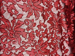Load image into Gallery viewer, Red Sequin Lace fabric Beyonce Floral Fashion Fabric Sold By Yard 56" wide
