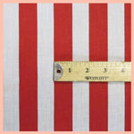 Load image into Gallery viewer, Red white stripe Poly cotton 1" stripe Sold by yard  POLYCOTTON 58" wide
