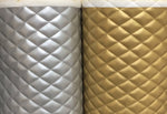 Load image into Gallery viewer, Contract Vinyl Leather Faux vinyl Quilted Shiny Silver and Gold auto headliner headboard fabric with 3/8" Foam Backing Upholstery 52" Wide
