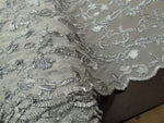 Load image into Gallery viewer, Ribbon Embroidery GREY Scalloped Edge Lace Fabric Perfect for Wedding Dress and Prom Mechanical Stretch Sold By the Yard 50" Width
