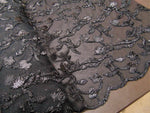 Load image into Gallery viewer, Ribbon Embroidery BLACK Scalloped Edge Lace Fabric Perfect for Wedding Dress and Prom Mechanical Stretch Sold By the Yard 50" Width

