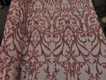 Load image into Gallery viewer, Victorian  SWEETHEART Damask 4-Way Stretch Mesh Lace PEACH Tiny Sequin Fabric 56" Sold By the Yard, Regency, Edwardian, Red Carpet,
