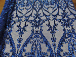 Load image into Gallery viewer, Victorian SWEETHEART Damask 4-Way Stretch Mesh Lace ROYAL BLUE
