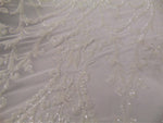 Load image into Gallery viewer, Victorian  SWEETHEART Damask 4-Way Stretch Mesh Lace WHITE Tiny Sequin Fabric 56" Sold By the Yard, Regency, Edwardian, Red Carpet,
