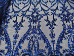 Load image into Gallery viewer, Victorian SWEETHEART Damask 4-Way Stretch Mesh Lace ROYAL BLUE
