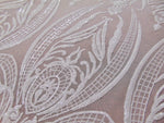 Load image into Gallery viewer, Victorian Egg/Tulip, White, Big Print, Sequin, 4-way Stretch, Fabric 54" Sold By the Yard, Wedding, Prom, Dresses, Lingerie, Pageant

