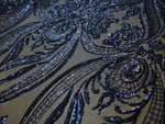 Load image into Gallery viewer, Sequin Victorian Egg/Tulip, Navy, Big Print, Sequin, 4-way Stretch, Fabric 54"
