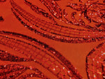 Load image into Gallery viewer, Victorian Egg/Tulip, Red, Big Print, Sequin, 4-way Stretch, Fabric 54" Sold By the Yard, Wedding, Prom, Dresses, Lingerie, Pageant
