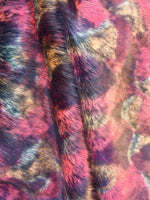 Load image into Gallery viewer, 58"  Wide  Festive, Purple, Pink, Yellow, White Mottled Faux Fur Upholstery Fabric by the yard
