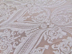 Load image into Gallery viewer, Victorian Egg/Tulip, White, Big Print, Sequin, 4-way Stretch, Fabric 54" Sold By the Yard, Wedding, Prom, Dresses, Lingerie, Pageant
