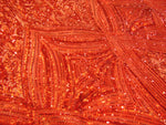 Load image into Gallery viewer, GEO GARDEN RED Sequin Mesh Polyester Large Print Fancy Elegant Fabric By the Yard 55 " Wide
