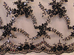 Load image into Gallery viewer, BLACK PARISIAN  Beaded Lace fabric Scalloped Edges By the Yard 54 " Wide
