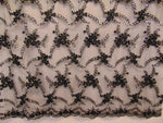 Load image into Gallery viewer, BLACK PARISIAN  Beaded Lace fabric Scalloped Edges By the Yard 54 " Wide
