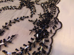 Load image into Gallery viewer, BLACK PARISIAN  Beaded Lace fabric Scalloped Edges By the Yard 54 " Wide
