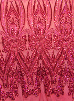 Load image into Gallery viewer, Victorian Egg/Tulip, Fuchsia, Big Print, Sequin, 4-way Stretch, Fabric 54" Sold By the Yard, Wedding, Prom, Dresses, Lingerie, Pageant
