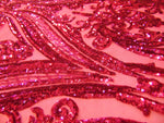 Load image into Gallery viewer, Victorian Egg/Tulip, Fuchsia, Big Print, Sequin, 4-way Stretch, Fabric 54" Sold By the Yard, Wedding, Prom, Dresses, Lingerie, Pageant
