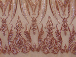 Load image into Gallery viewer, Victorian Egg/Tulip, Rose Gold, Big Print, Sequin, 4-way Stretch, Fabric 54" Sold By the Yard, Wedding, Prom, Dresses, Lingerie, Pageant
