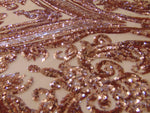 Load image into Gallery viewer, Victorian Egg/Tulip, Rose Gold, Big Print, Sequin, 4-way Stretch, Fabric 54" Sold By the Yard, Wedding, Prom, Dresses, Lingerie, Pageant
