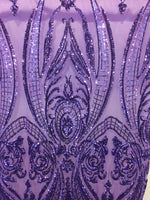 Load image into Gallery viewer, Victorian Egg/Tulip, Purple, Big Print, Sequin, 4-way Stretch, Fabric 54" By the Yard, Wedding, Prom, Dresses, Lingerie, Pageant
