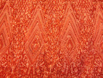 Load image into Gallery viewer, GEO GARDEN RED Sequin Mesh Polyester Large Print Fancy Elegant Fabric By the Yard 55 " Wide
