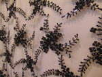 Load image into Gallery viewer, BLACK PARISIAN  Beaded Lace fabric Scalloped Edges By the Yard 54 " Wide
