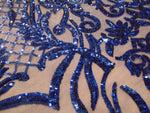 Load image into Gallery viewer, KARMA, Royal, Big Print, Sequin, 4-way Stretch, Fabric 54" Sold By the Yard
