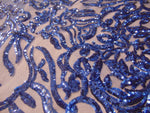 Load image into Gallery viewer, KARMA, Royal, Big Print, Sequin, 4-way Stretch, Fabric 54" Sold By the Yard
