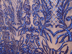 Load image into Gallery viewer, KARMA, Royal, Big Print, Sequin, 4-way Stretch, Fabric 54" Sold By the Yard
