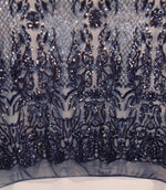 Load image into Gallery viewer, KARMA, Navy (Navy Mesh), Big Print, Sequin, 4-way Stretch, Fabric 54" Sold By the Yard

