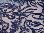 Load image into Gallery viewer, KARMA, Navy (Navy Mesh), Big Print, Sequin, 4-way Stretch, Fabric 54" Sold By the Yard
