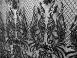 Load image into Gallery viewer, KARMA, Black (Black Mesh), Big Print, Sequin, 4-way Stretch, Fabric 55" Sold BTY
