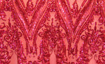 Load image into Gallery viewer, Victorian Egg/Tulip, Fuchsia, Big Print, Sequin, 4-way Stretch, Fabric 54" Sold By the Yard, Wedding, Prom, Dresses, Lingerie, Pageant
