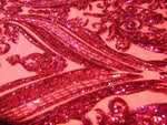Load image into Gallery viewer, Victorian Egg/Tulip, Fuchsia, Big Print, Sequin, 4-way Stretch, Fabric 54" Sold By the Yard, Wedding, Prom, Dresses, Lingerie, Pageant
