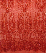 Load image into Gallery viewer, KARMA, Red, Big Print, Sequin, 4-way Stretch, Fabric 55" Sold By the Yard
