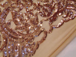 Load image into Gallery viewer, KARMA, Rose Gold (Nude Mesh), Big Print, Sequin, 4-way Stretch, Fabric 55" Sold By the Yard
