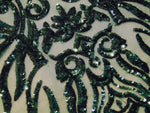 Load image into Gallery viewer, KARMA, Emerald, Big Print, Sequin, 4-way Stretch, Fabric 54" Sold By the Yard
