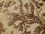 Load image into Gallery viewer, BALI, Gold on eggnog mesh, 4-Way Stretch Mesh Lace Tiny Sequin Fabric 56" Sold By the Yard

