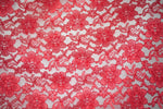 Load image into Gallery viewer, Red rachelle lace flower mesh sheer polyester by the yard
