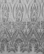 Load image into Gallery viewer, Victorian Egg/Tulip, Silver, Big Print, Sequin, 4-way Stretch, Fabric 54" Sold By the Yard, Wedding, Prom, Dresses, Lingerie, Pageant
