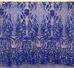 Load image into Gallery viewer, KARMA, Royal, Big Print, Sequin, 4-way Stretch, Fabric 54" Sold By the Yard

