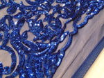 Load image into Gallery viewer, KARMA, Royal, Big Print, Sequin, 4-way Stretch, Fabric 54" Sold By the Yard
