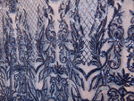 Load image into Gallery viewer, KARMA, Navy (Navy Mesh), Big Print, Sequin, 4-way Stretch, Fabric 54" Sold By the Yard

