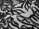 Load image into Gallery viewer, KARMA, Black (Black Mesh), Big Print, Sequin, 4-way Stretch, Fabric 55" Sold BTY
