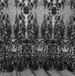 Load image into Gallery viewer, KARMA, Black (Black Mesh), Big Print, Sequin, 4-way Stretch, Fabric 55" Sold BTY
