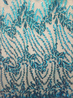 Load image into Gallery viewer, SUTRA , Aqua blue, Big Print, Sequin, 4-way Stretch, Fabric 54" Sold By the yard

