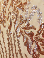 Load image into Gallery viewer, SUTRA Gold on mesh, Big Print Sequin, 4-way Stretch, Fabric 54" Sold By the Yard
